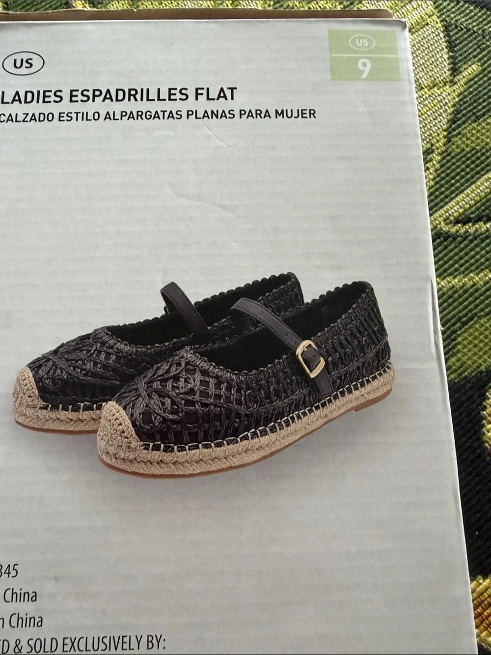 🌴Serra Black Woven Mary Jane Espadrille Flats Size 9